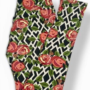 LuLaRoe Floral Rose Print Garden Trellis Leggings OS NWOT